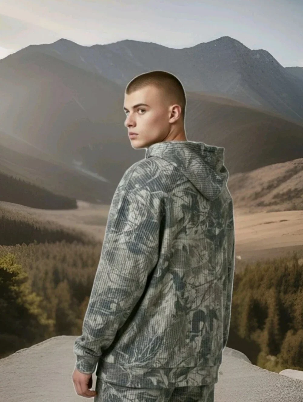 NEGATIVE SPACE: MEN'S: WAFFLE KNIT: CAMO: HOODIE: SIZE: XL: BRAND NEW